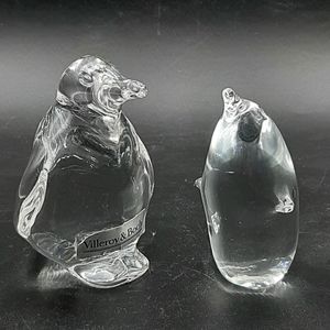 Vintage Villeroy & Boch Art Glass Penquin Figurines Sticker Signed on Bottom